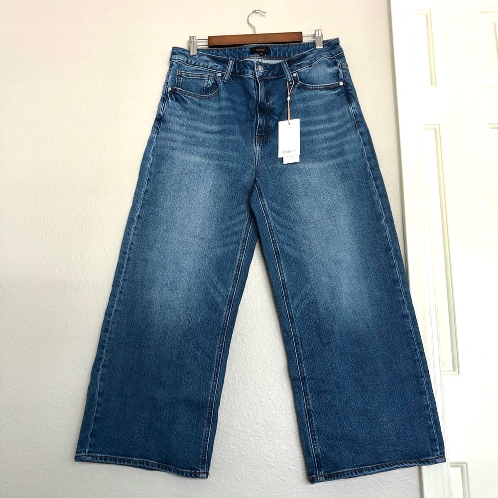 NWT Quince Blue Denim Jeans with Gold Stitching